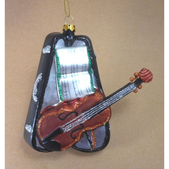 Midwest-CBK Violin in instrument case Hand blown Glass Ornament Black Brown 4.5 - Picture 2 of 3